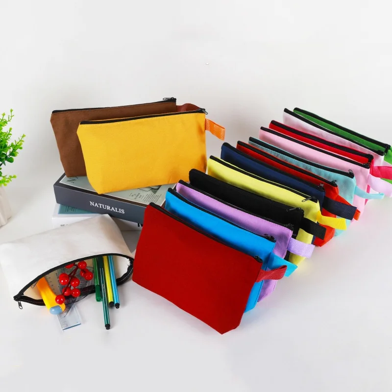 StoBag 10pcs Colorful Canvas Bag with Zipper Pencil Case Cotton Stationery Cosmetic Packaging Storage Makeup Handbag Pouches