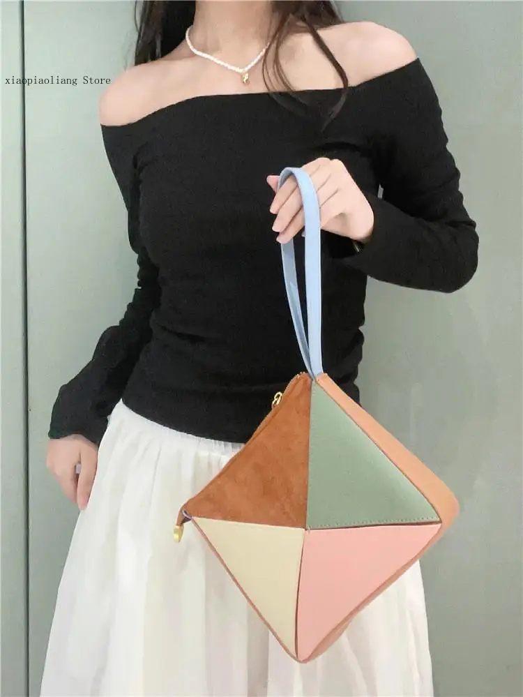 Pu Leather Fold Triangle Ladies Handbag Small Wrist Bag Crossbody Women Pleated Fashion Shoulder Messenger Bag