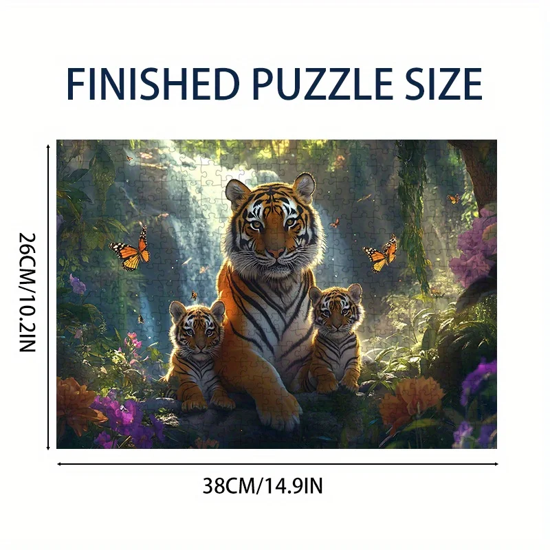 Puzzle mini tigre madre e cuccioli da 1000 pezzi - 38x26 cm, arte di conservazione della vita selvatica, regalo ideale per gli appassionati di natura e la famiglia