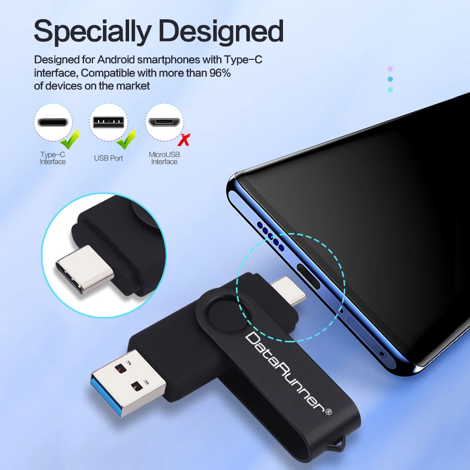 DataRunner Type C USB Flash Drive Pen Drive 512GB 256GB USB Stick 3.0 128GB 64GB 32GB Pendrive Memoria USB for Type C Android/PC