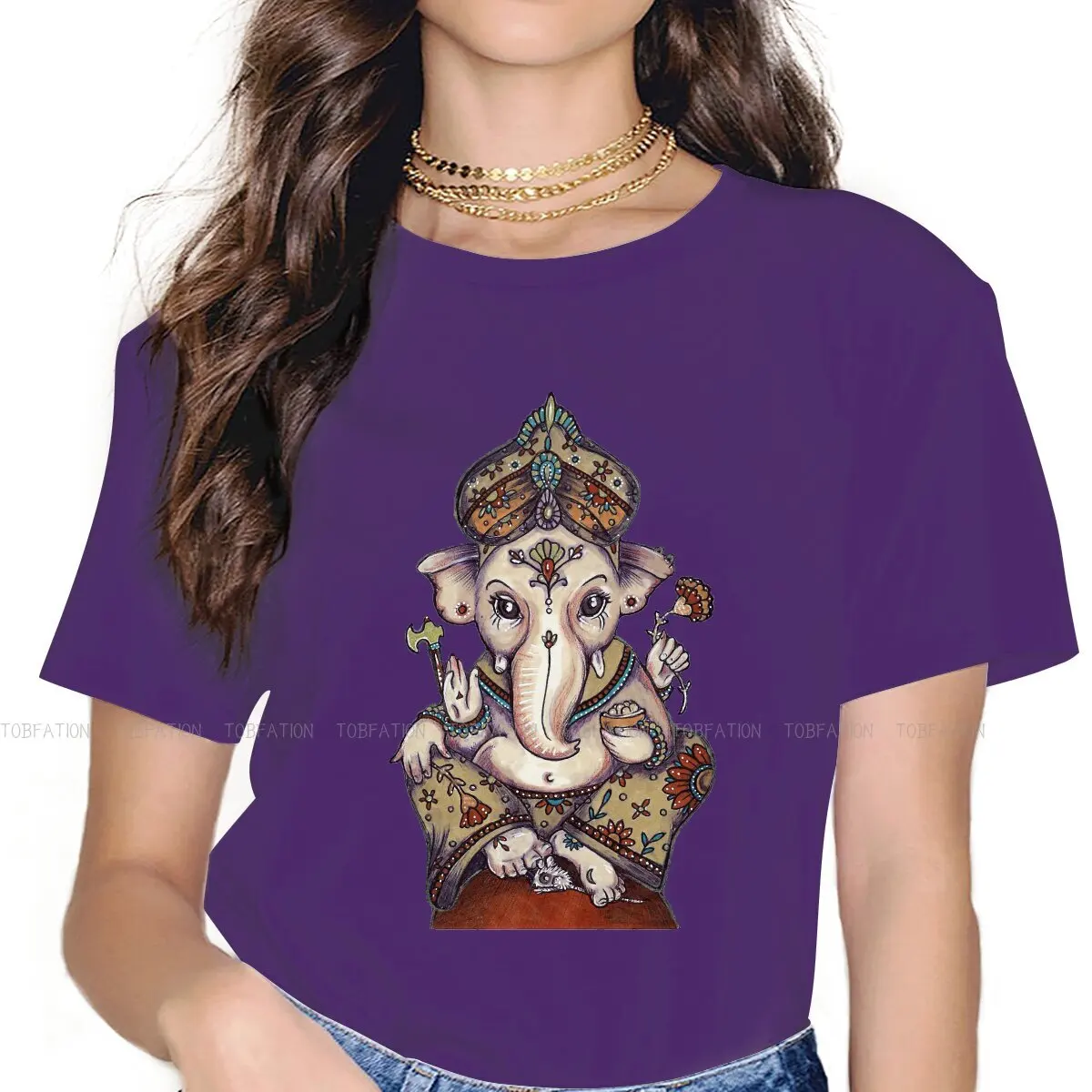 Classic  5XL TShirts Ganesha Ganapati God Of Wisdom India Girl Harajuku Pure Cotton Streetwear T Shirt O Neck