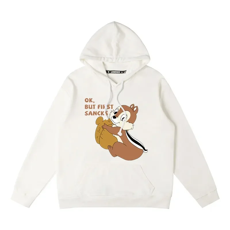 Squirrel Disney Cartoon Chip and Dale Hooded Jacket Clothes Pullover Sweater Simple Pattern Cute Daily Couple  Long Sleeve 2024