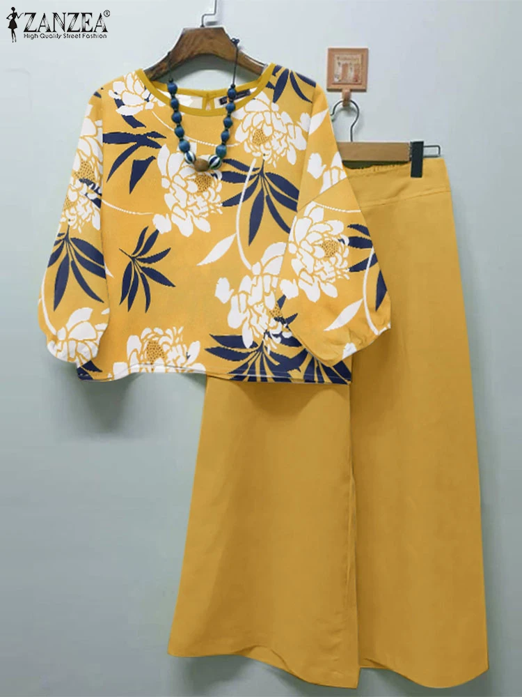 

ZANZEA Summer 2PCS Women Pant Sets Bohemain Tracksuits Two Pieces Sets 3/4 Sleeve Blouse Trousers Suits Casual Loose Outfits