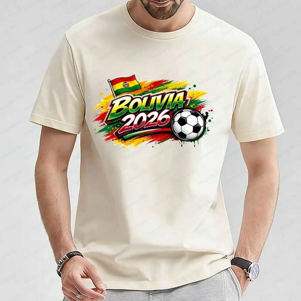 

Men's Bolivia 2026 Soccer Graphic T-Shirt Red Yellow Green Flag Graffiti Casual Cotton Football Fan Sports Apparel for Daily Top
