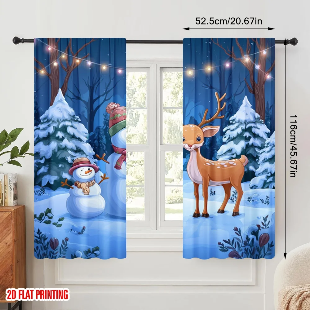 2pcs,2D plane printing Contemporary Curtains Snowman & Reindeer Scene Polyester (without rod) Festive Use for Kitchen Living