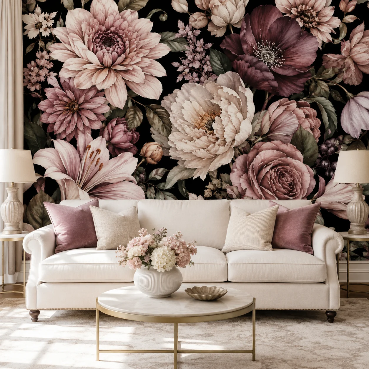 Vintage Dark Floral Wallpaper Mural Peony Rose Lily Botanical Bedroom Living Room Wall Decor Non Self Adhesive Requires Glue