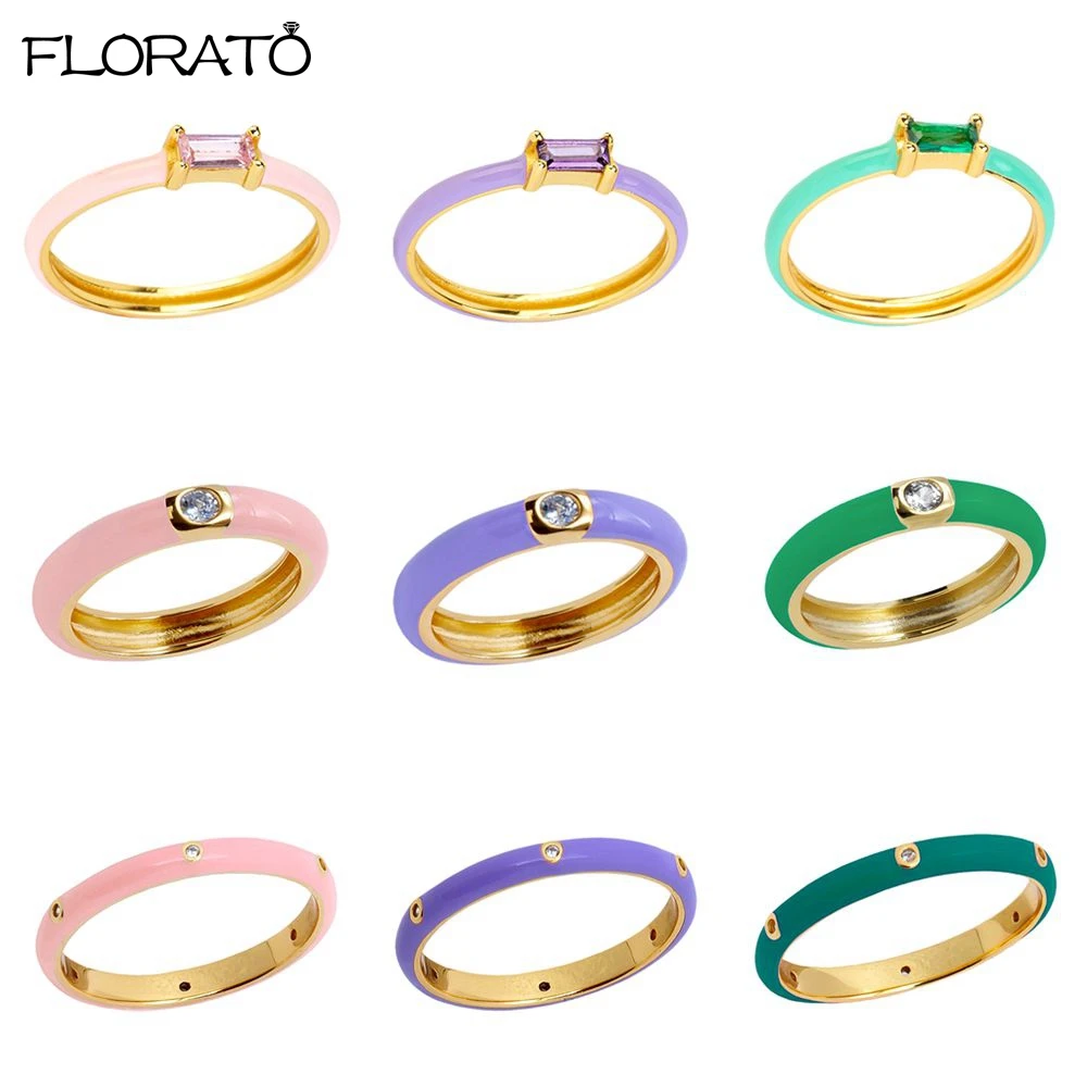 Anillo chapado en oro de 24 quilates para mujer, sortija de esmalte colorido, varios colores dulces, tamaño 6/7/8, blanco, Morado, rosa, azul, regalo de España, A30