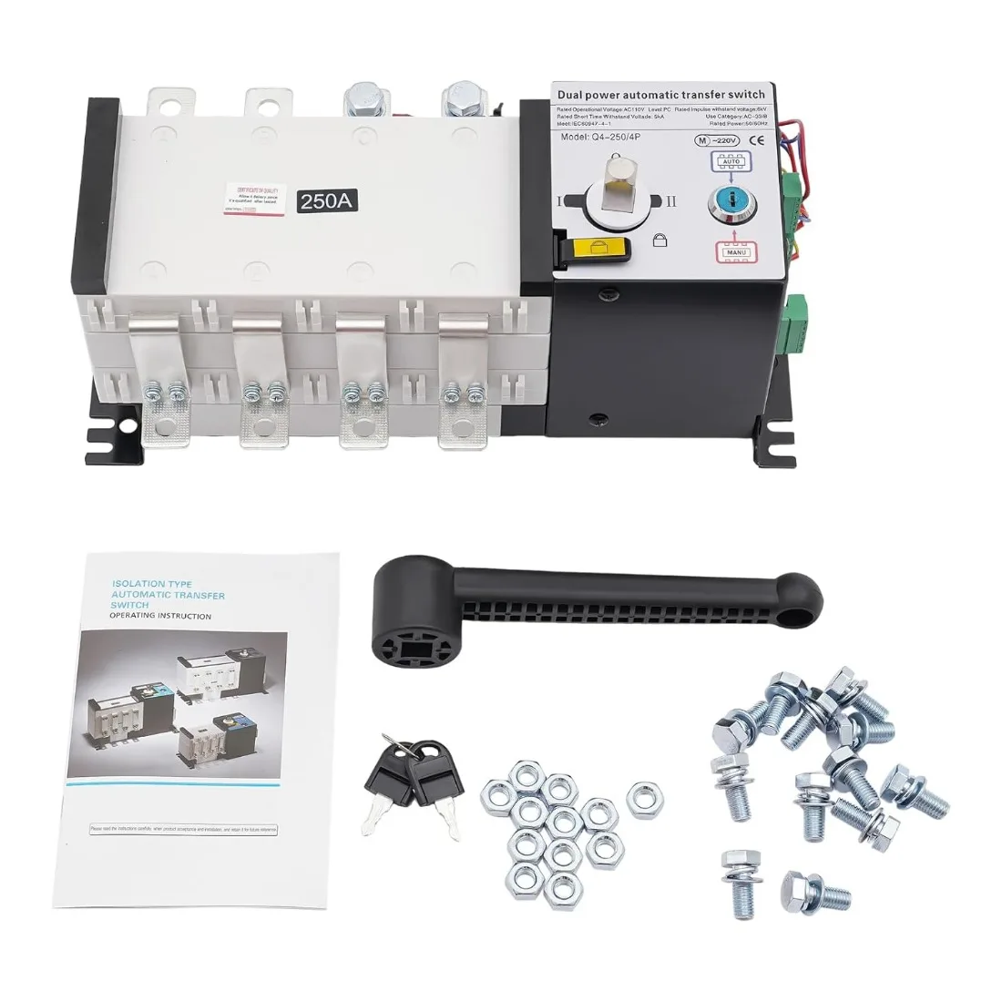 250A Dual Power Industrial Automatic Transfer Switch (ATS) - 4P Dual Power Switch for Generator/UPS Backup Systems (110V, 50Hz)