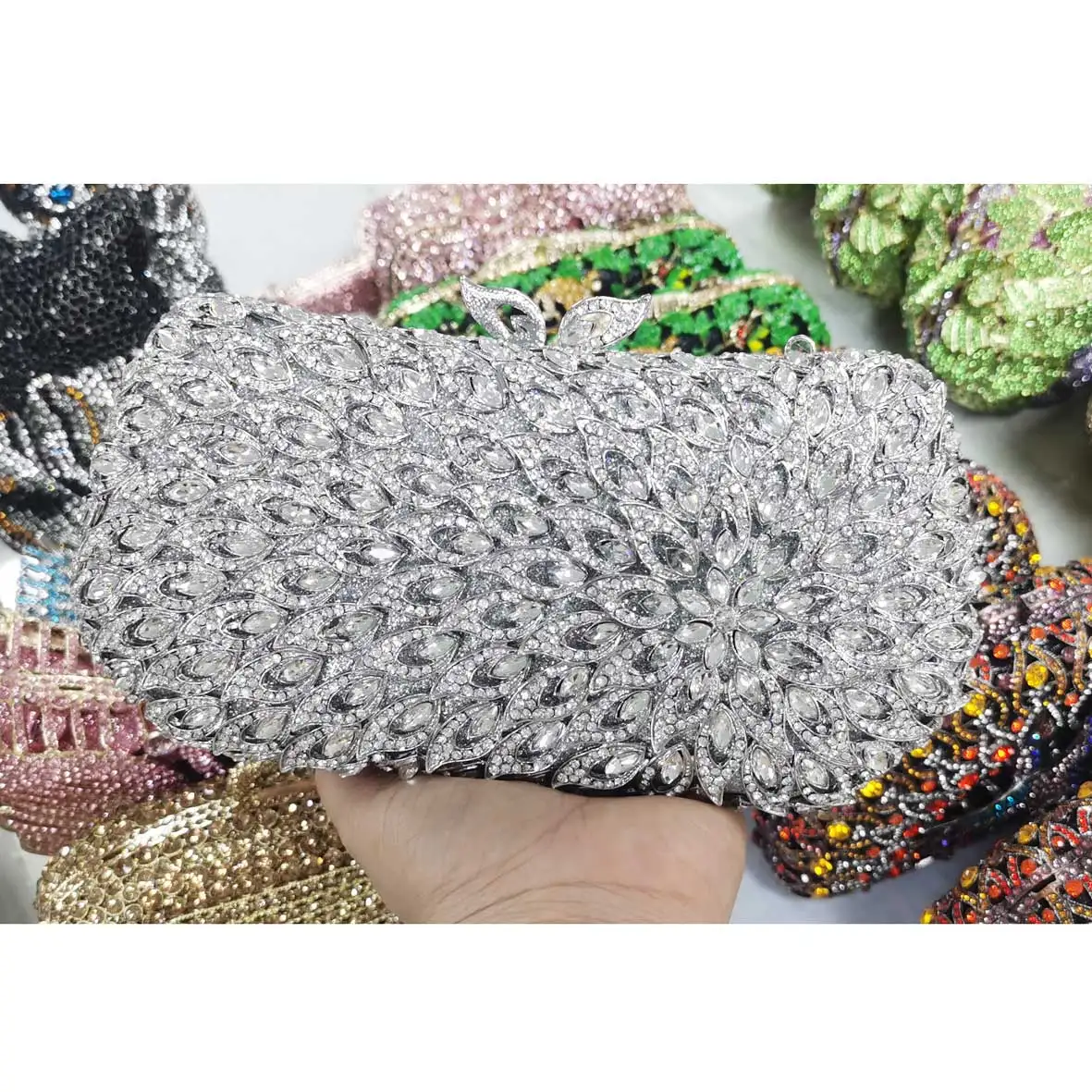 Luxury Grey Crystal Evening Bags