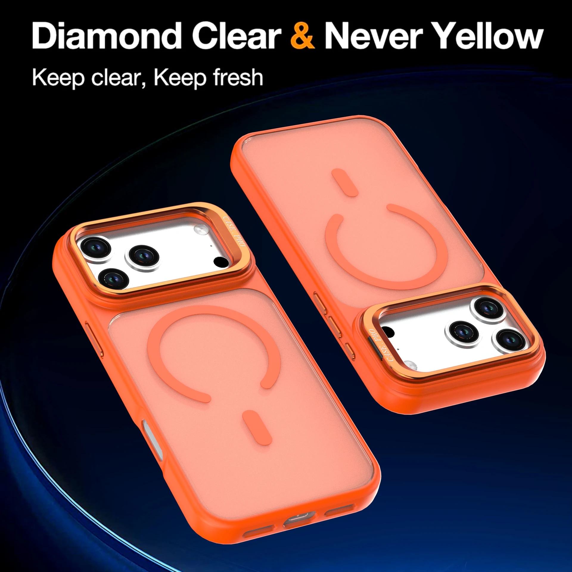 Прозрачный магнитный чехол для iPhone 18 Pro/18 Pro Max с защитой объектива камеры и прозрачным держателем.