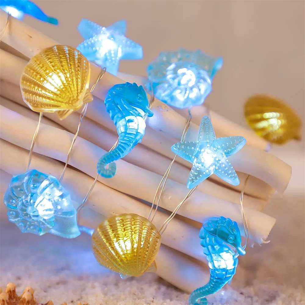 2M 20 LED Ocean Themed String Lights Battery Operated Sand Dollars Seahorse Fairy Light Garland Under The Sea Decor