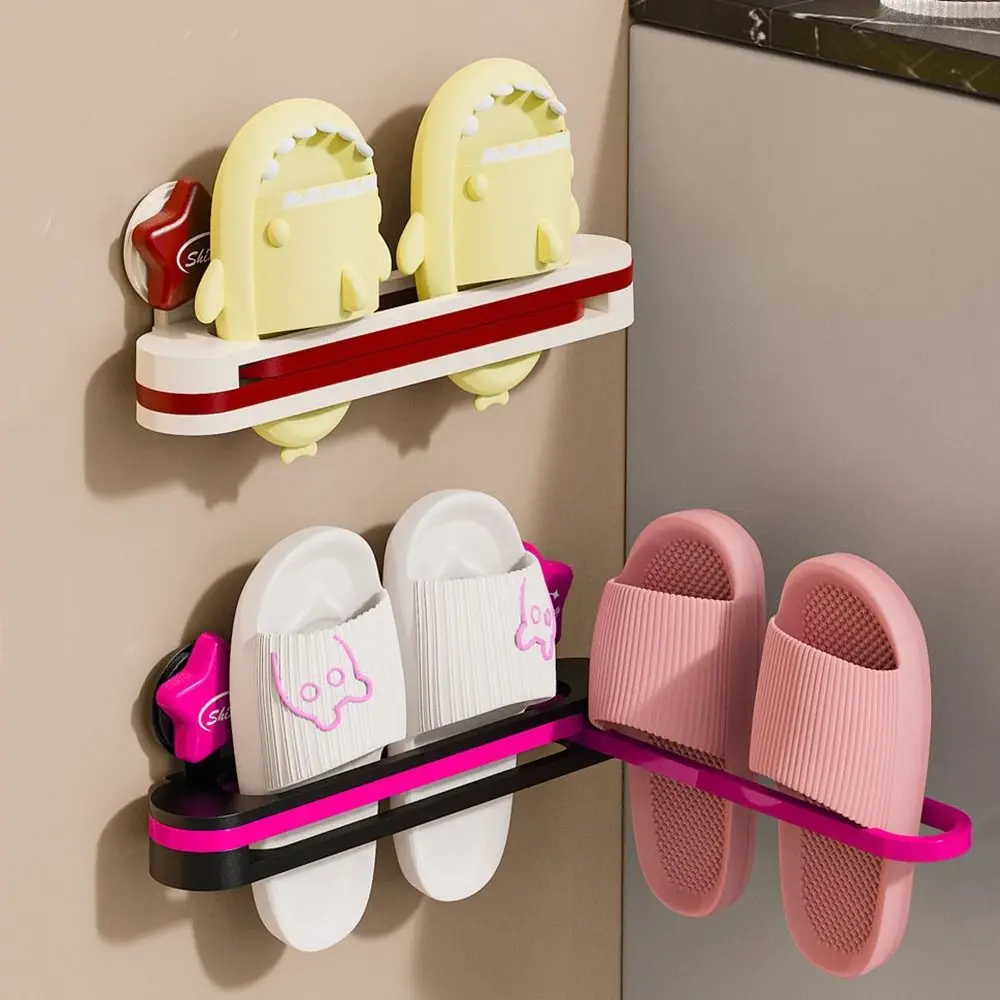 

Practical Plastic Suction Cup Shoes Rack Foldable Wall Mounted Shoe Drying Rack Space Saving Reusable Slipper Rack Bathroom