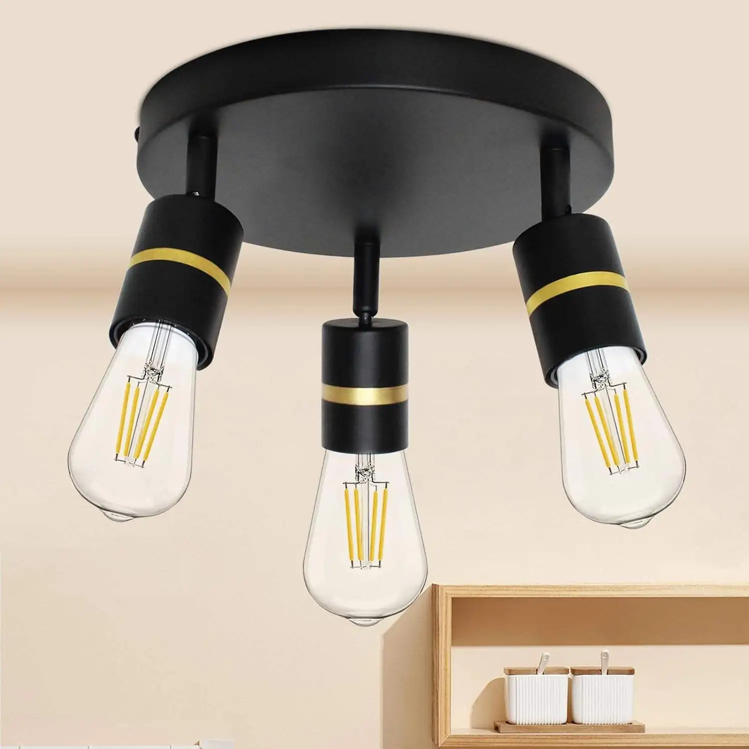 

Hot Sale 3-Light Minimalist Wall Lamps Black and Gold LED Track Lighting Ceiling Light for Home Restaurant
