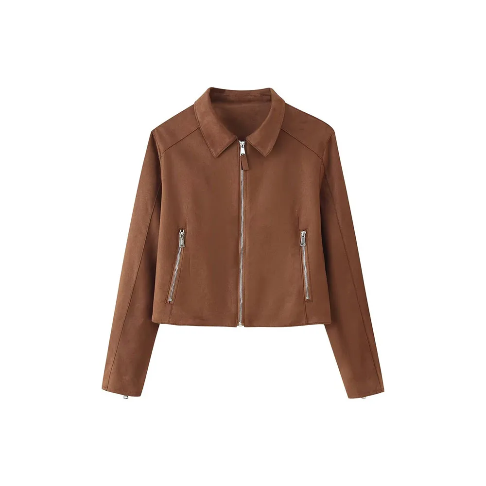 

Autumn new women's collar zipper short suede jacket jacket
