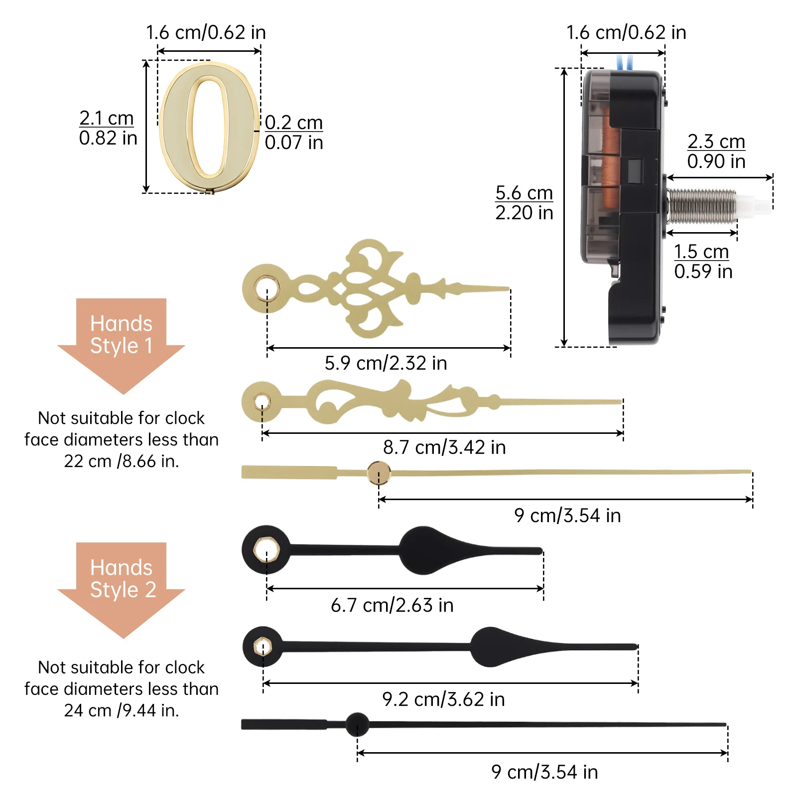12888 Series 23 mm Shaft 15 mm Thread Length Quartz Clock Movement for Repair with 2 Sets of Hands & Clock Numbers