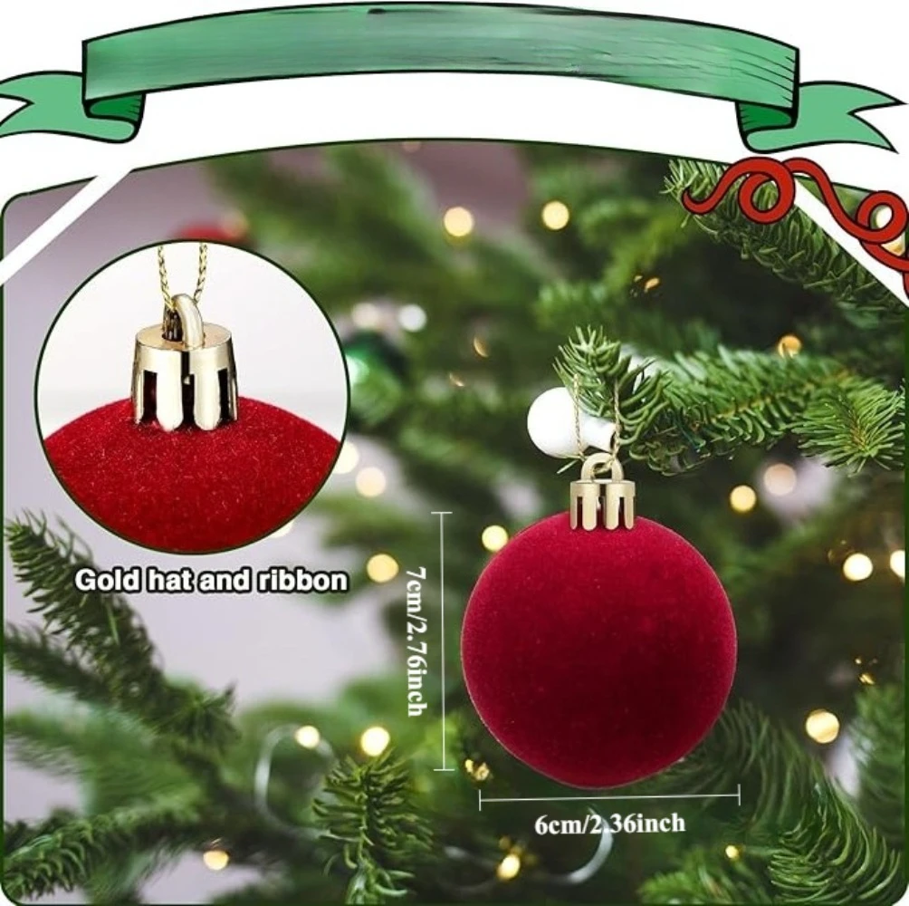 1-90Pcs Christmas Velvet Balls Xmas Tree Decoration Christmas Tree Ornaments Flocked Ball for Family Wedding Party Decoration