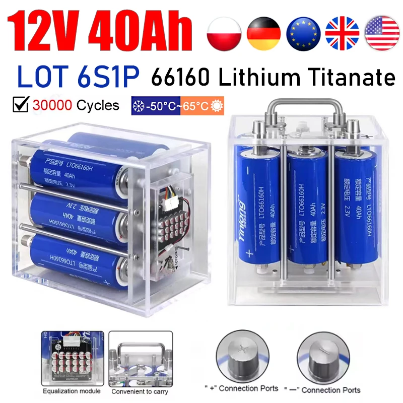 

12V 40Ah LTO 66160 Lithium Titanate Battery Pack Yinlong 10C High-power Built-in BMS Car Audio Rechargeable Battery Grade A
