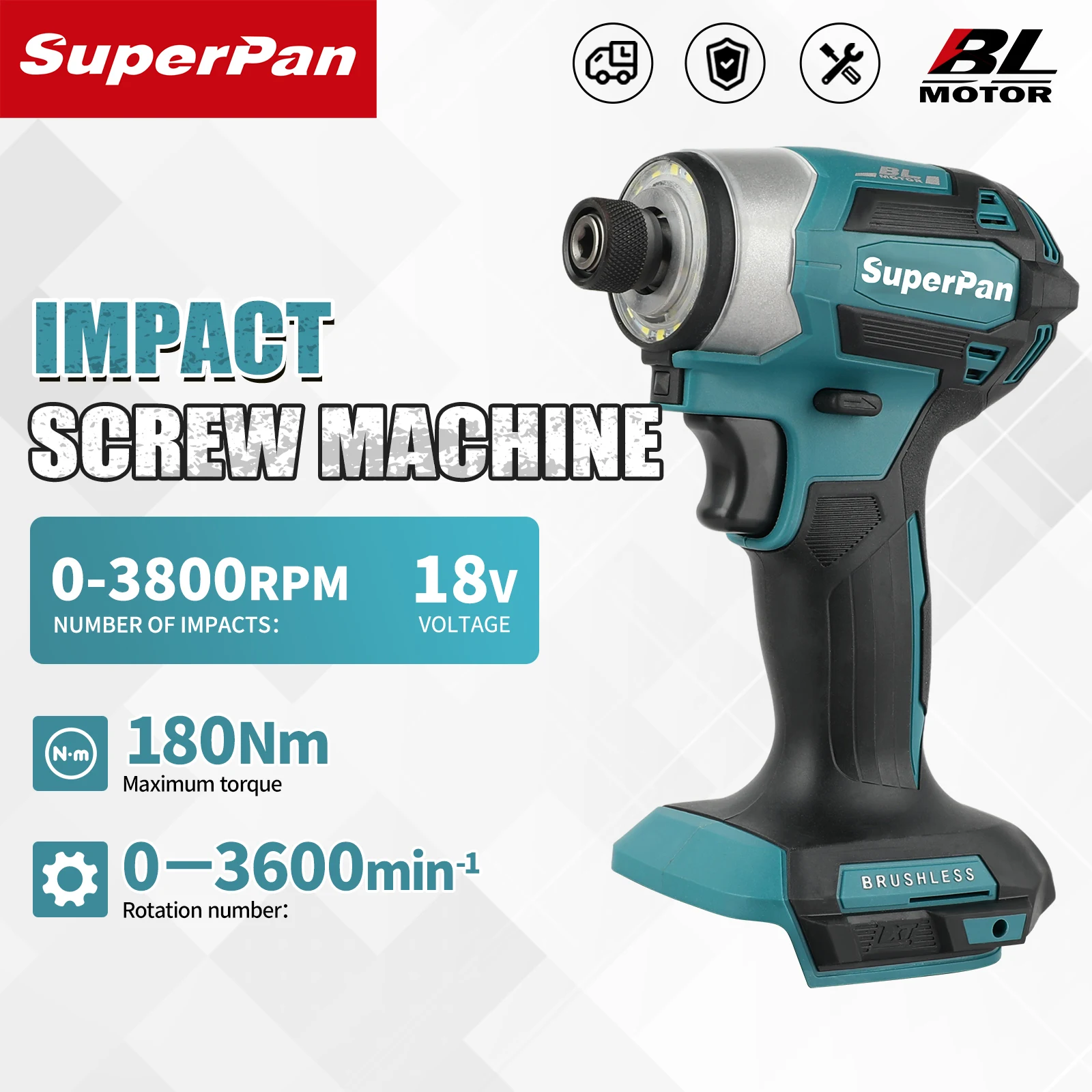 

Brushless Impact Driver, 180Nm Max Torque, 0-3800IPM, 0-3600RPM, Cordless Power Tool,For makita Battery