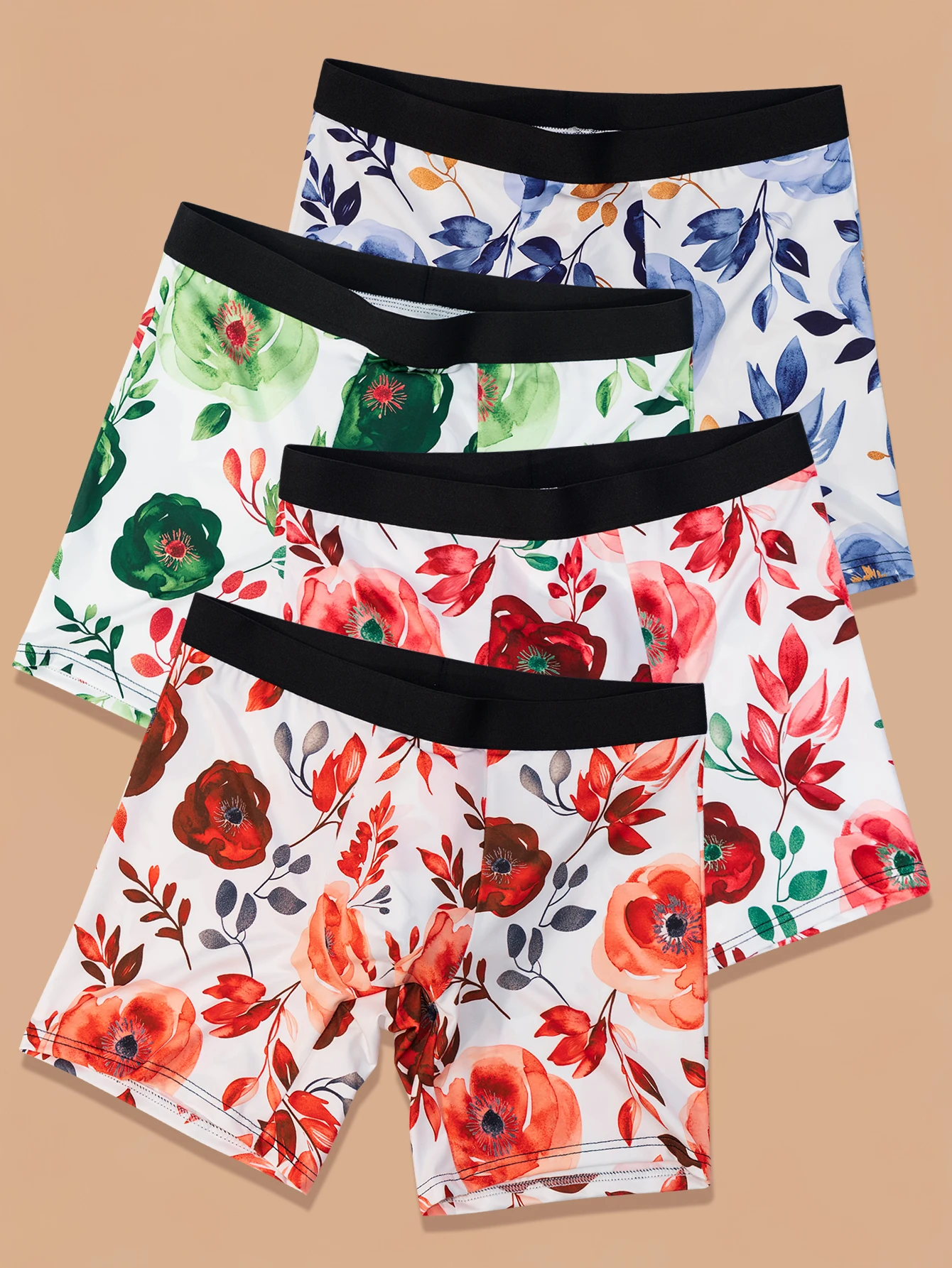 سراويل داخلية للرجال 4 أزواج من سراويل الملاكم المطبوعة عالية الجودة على الموضة المخصصة سراويل الملاكم الرجالية المريحة وغير المميزة #2