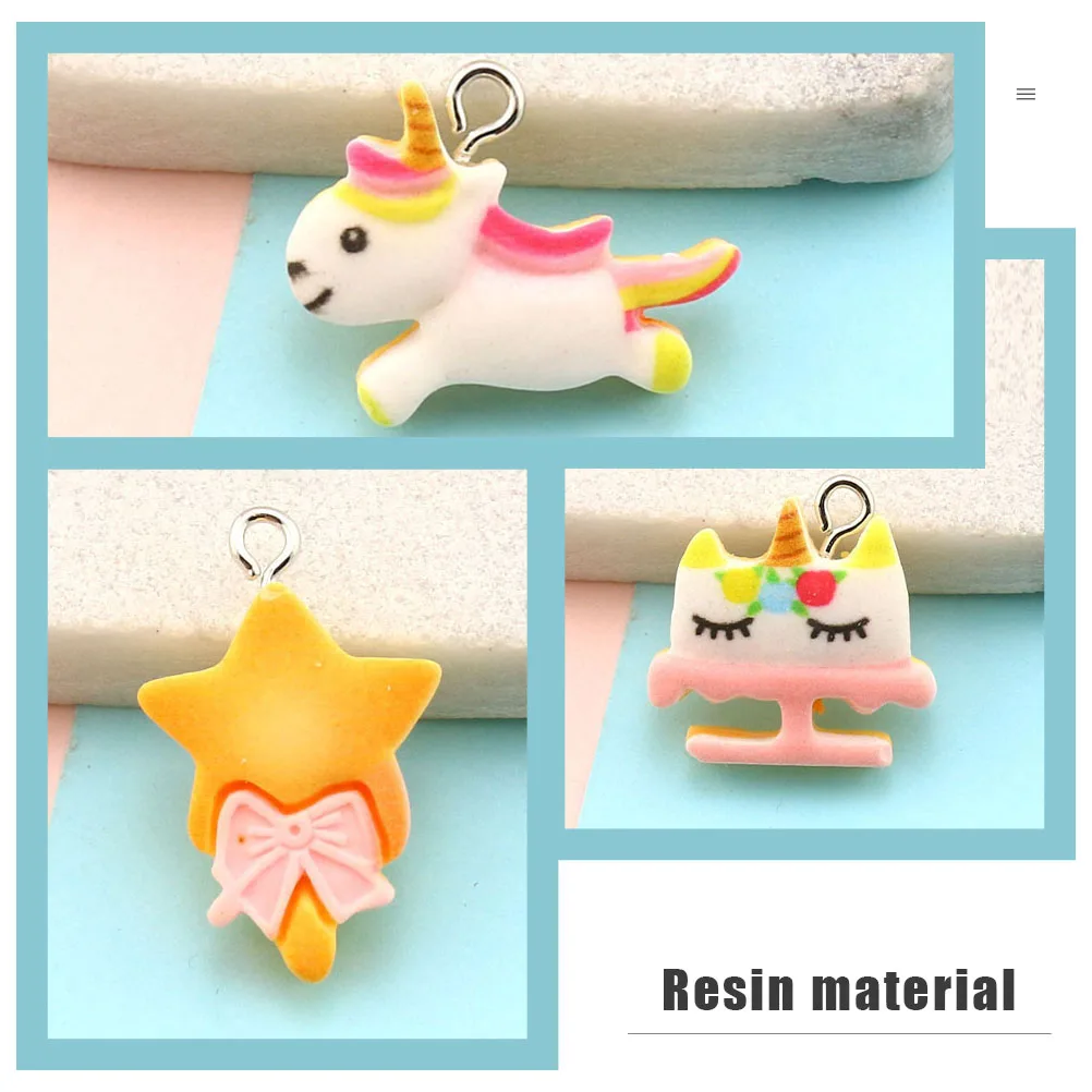 

20pcs Unicorn Rainbow Cloud Earrings Decorative Charms Resin Jewelry Pendant Set Diy Necklace Bracelet Making Supplies