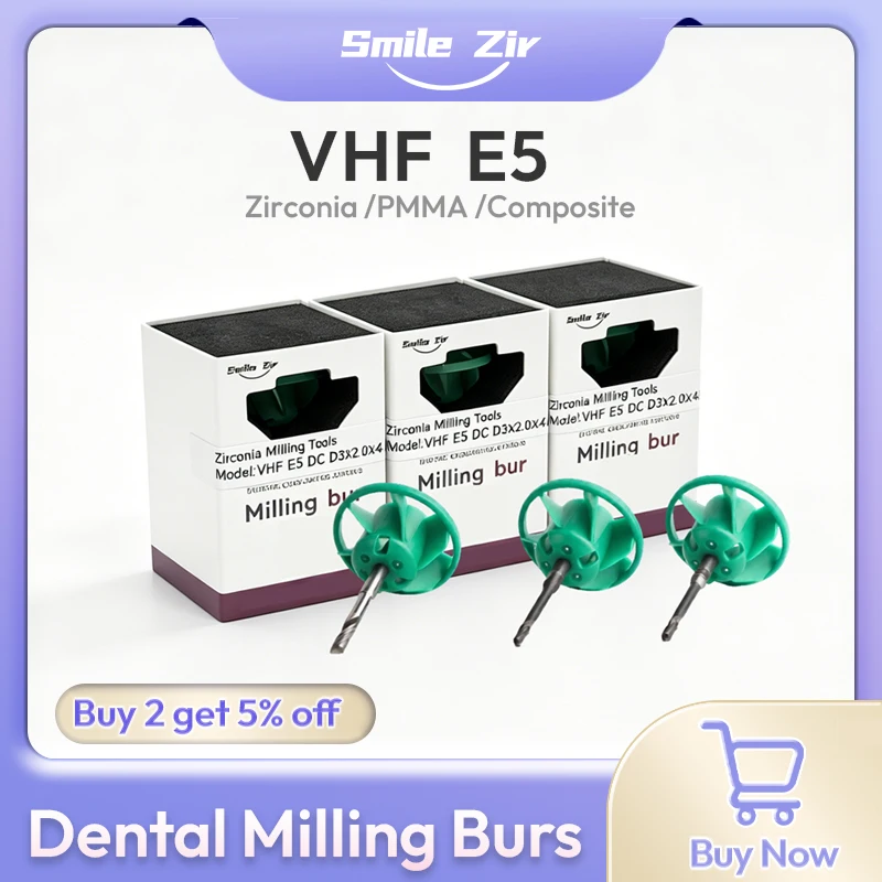 VHF E5 E4 Dental Fan Milling Burs for Zirconia PMMA DC NC Diamond Coating Cutter D3 Dental Lab Grinding CAD CAM Grinding Drills