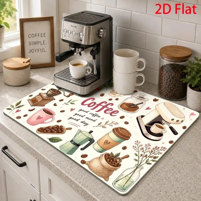 Drying Mat Dish Cute Hand Drawn Heart Mug Splatter Proof Espresso Machine Placement Desktop Board