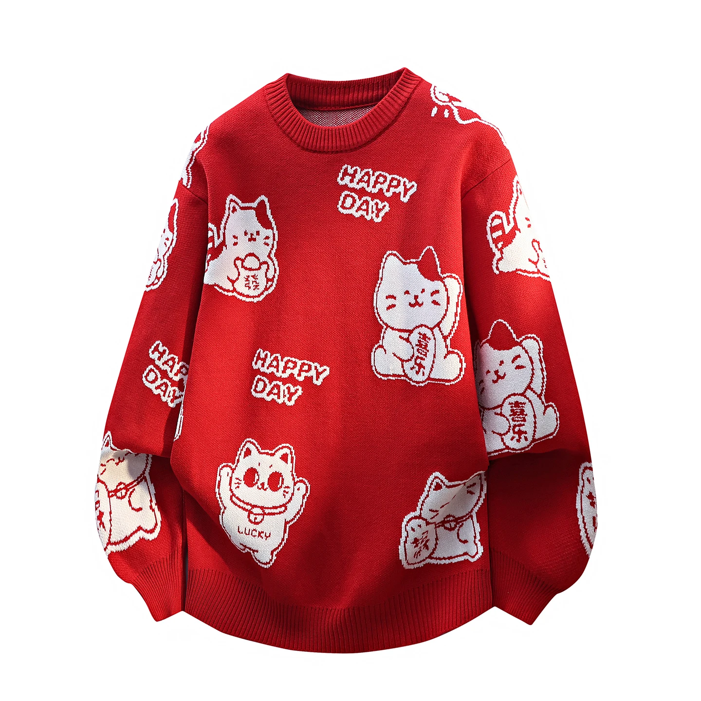 

Мужской вязаный свитер Cisas Thiened свободного кроя с мультяшным принтом, круглый вырез, пуловер, теплый зимний трикотаж, красный цвет