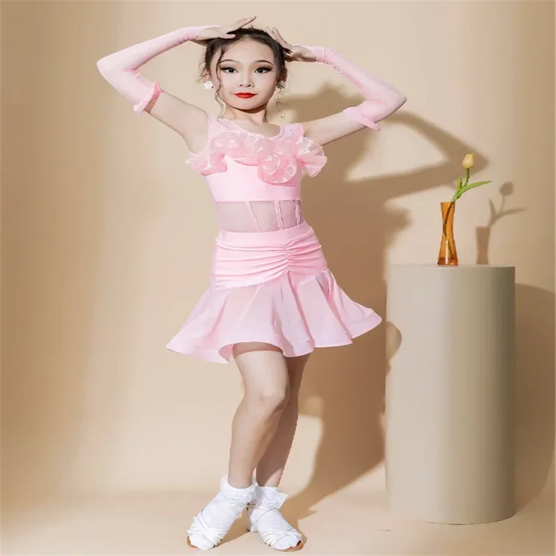 فستان مسابقة الرقص اللاتيني للفتيات فساتين الرقص لأداء الأطفال مرحلة تشاتشا تانجو رومبا سامبا ملابس الرقص اللاتينية