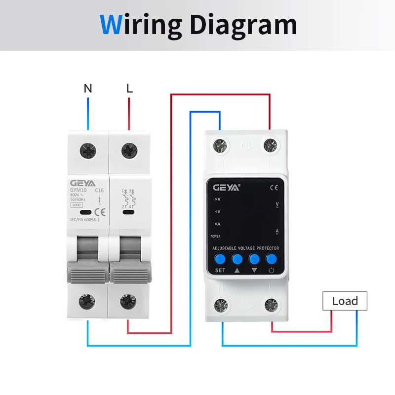 63A 220V Digital Dual Display Adjustable Over Voltage Current and Under Voltage Protective Device Self-resetting Protector Relay