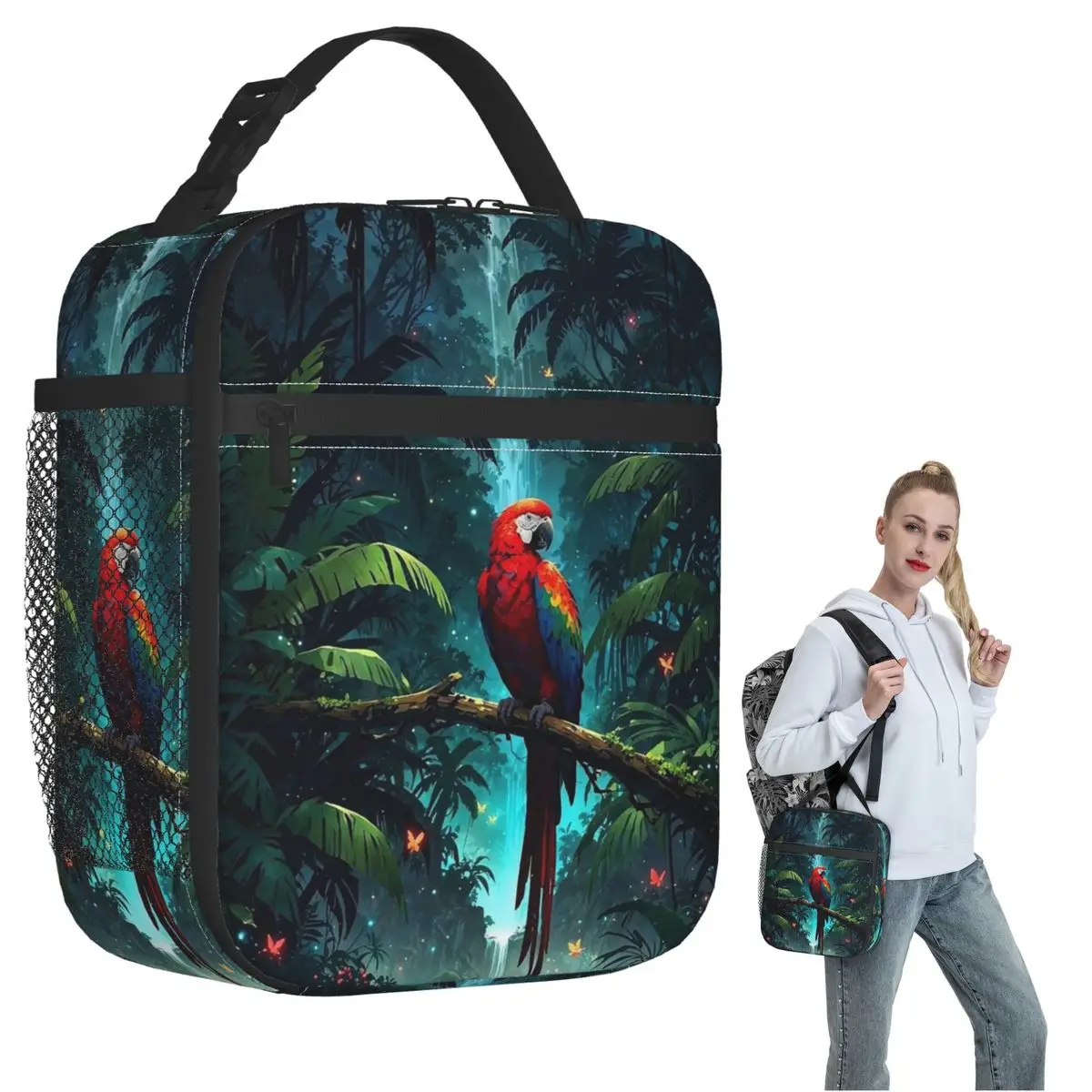 

Tropical A Forest Parrot Design Insulated Lunch Bag for Women Children Portable Food Boxes Thermal Lunch Box Tote