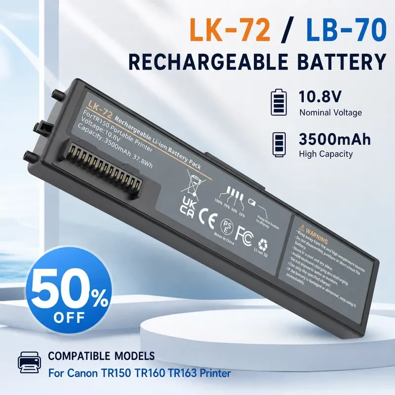 10.8V 3500mAh Rechargeable Li‑ion Battery For Canon TR150 TR160 TR163 LK‑72 LB‑70 Portable Printer Battery