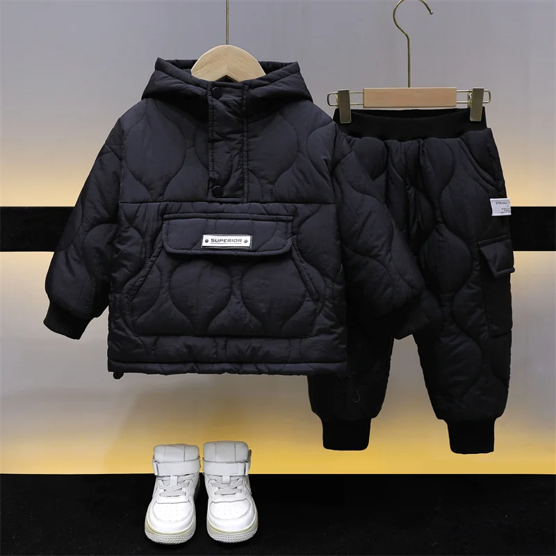 

Утепленный флисовый осенне-зимний комплект одежды для мальчиков: хлопковая куртка и брюки, комплект из двух предметов, для дома, водонепроницаемый