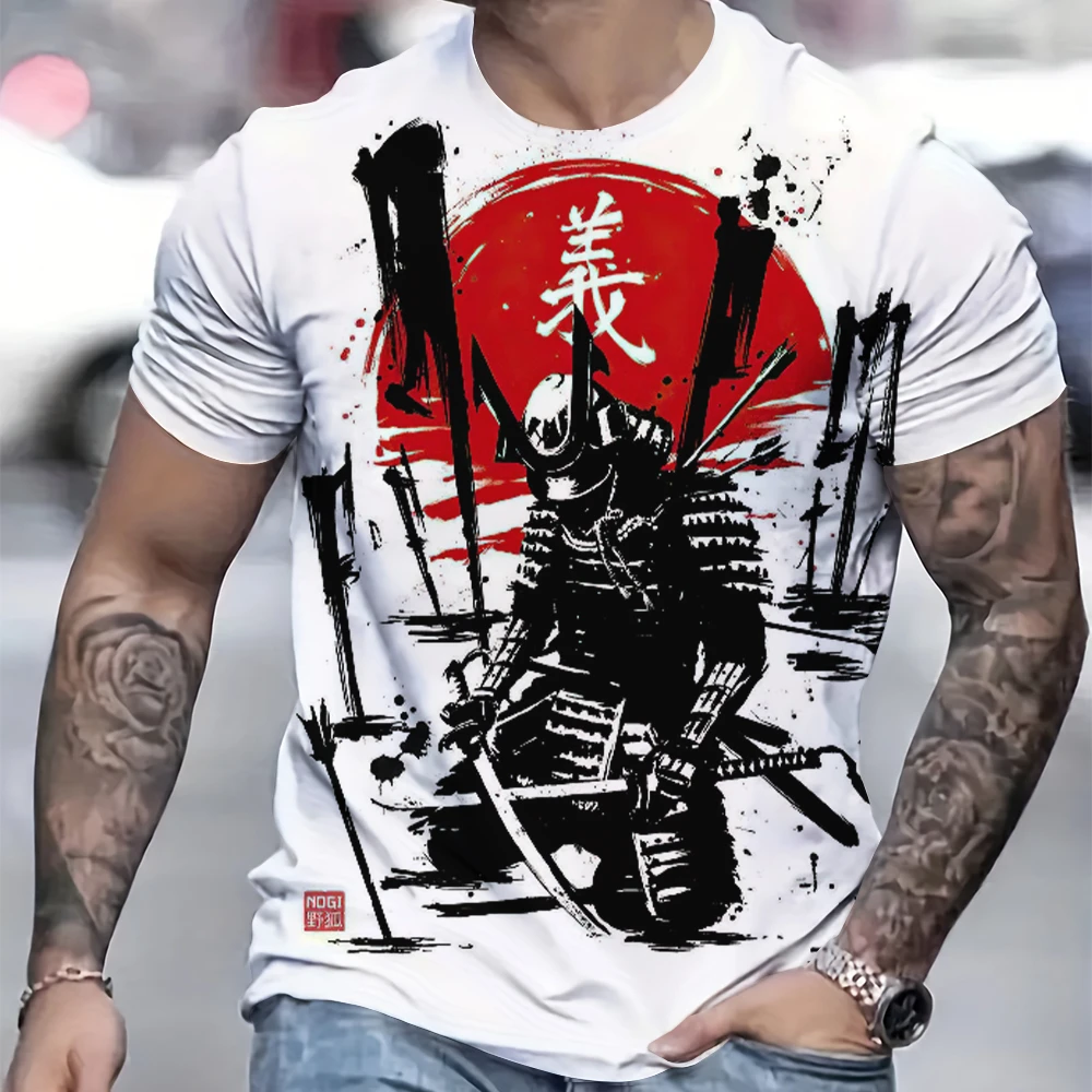 Japan Samurai Men T-shirt Personalised Casual Short Sleeve Tees Summer Round Neck Loose Clothing For Male Fashion Designer Tops