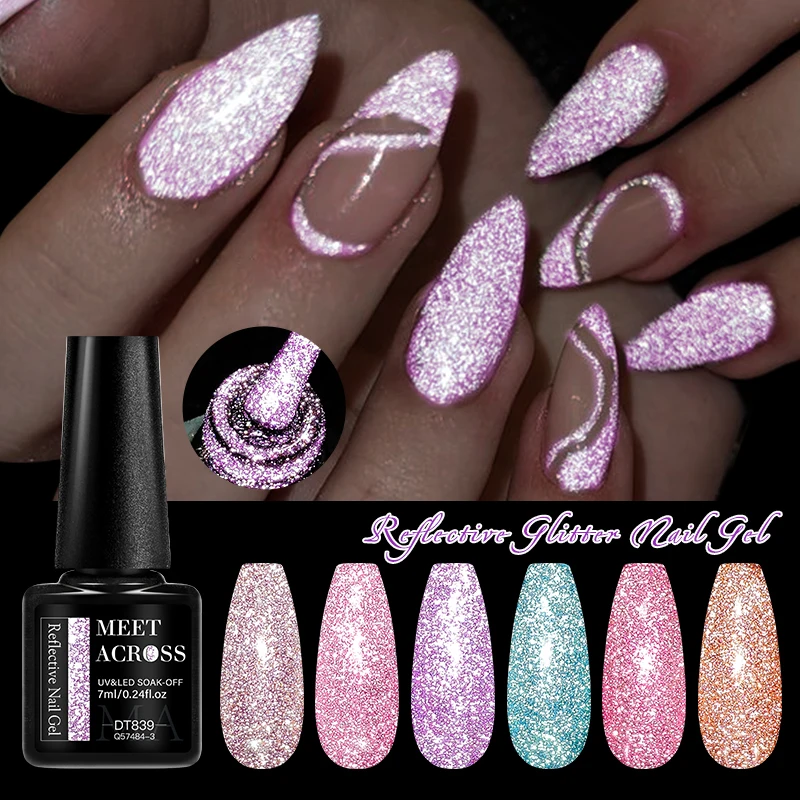 MEET ACROSS 7ml Fonkelende Nagelgel Polish Glitter Nail Art Semi Permanente Hybride UV LED Gel Voor Nagels manicure Base Top Coat