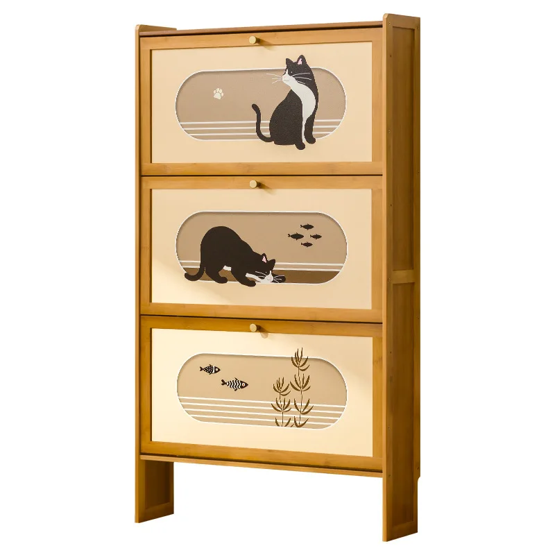 #Multi layer narrow shoe cabinet, retro style shoe rack, home large capacity bamboo shoe