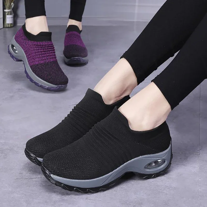 Women Breathable Shoes Platform Flat Tennis Mesh Sock Air Sneakers Air Cushion Knit Woman Set of Feet Socks Girls Dance Shoes