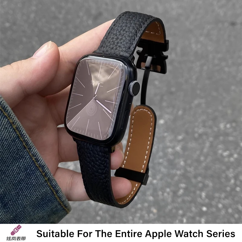 Leather Strap For Apple Watch 49mm 45mm 41mm 44mm 42mm Magnetic Umbrella Buckle Bracelet iWatch Series 10 Ultra 9 8 7  46mm band