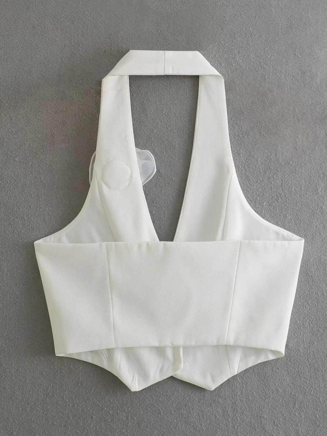 سترة طويلة الصدر واحدة للنساء ، سترة بيضاء الرسن للسيدات ، قمم المحاصيل بلا أكمام ، تصميم زهرة عصرية ، CT4438 #2