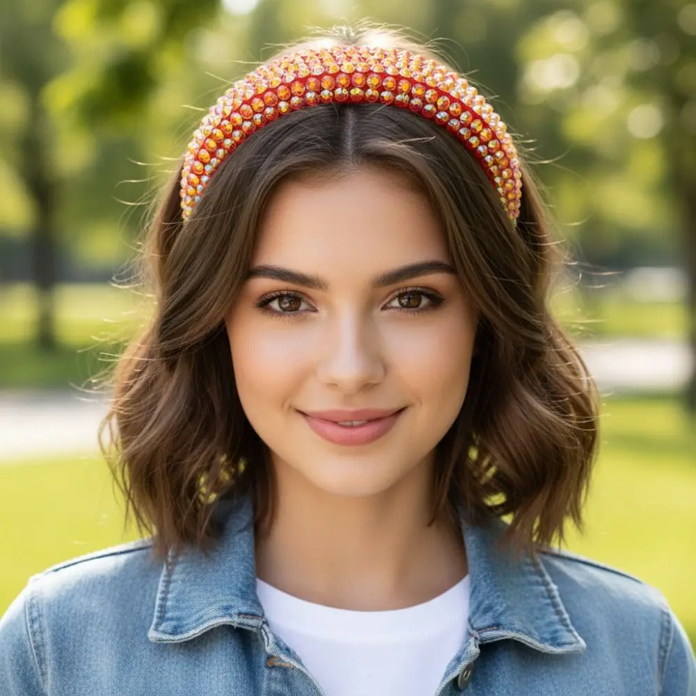 

Elegant Wide Brim Full Rhinestone Headband Shiny Padded Design Baroque Headdress Handmade Thickened Women Head Hoop Wedding