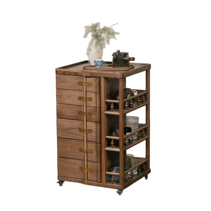 Solid wood rotating cabinet living room movable sofa side cabinet dining room organ storage storage