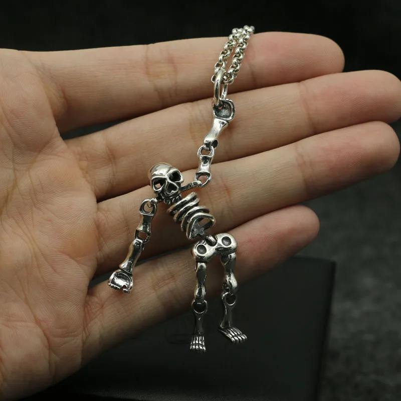 

Gothic punk sterling silver skull necklace pendant woman-shaped bone pendant hipster men creative silver accessories