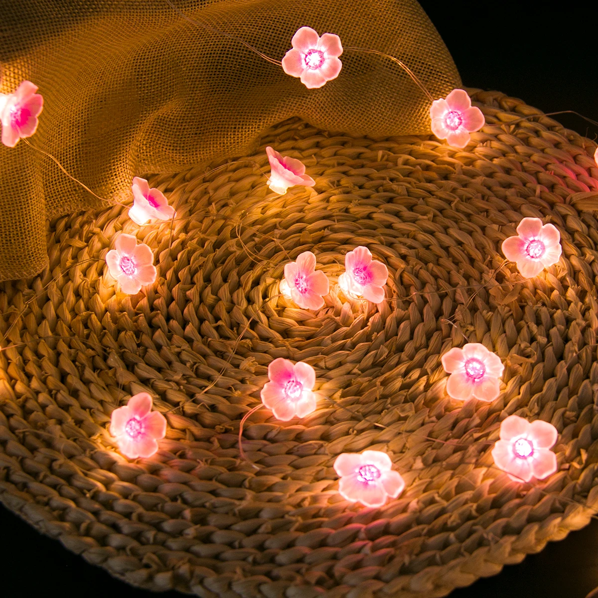 2m/3m Cherry Blossoms String Lights Pink Sakura Flower LED Fairy Lights Garland For Holiday Christmas Wedding Party Decorations
