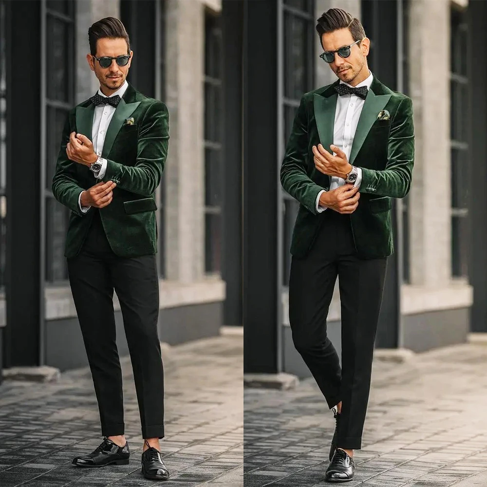 Trajes verdes sencillos para hombre, chaqueta de franela hecha a medida, traje de diseñador para novio, boda, fiesta, ocasión Formal