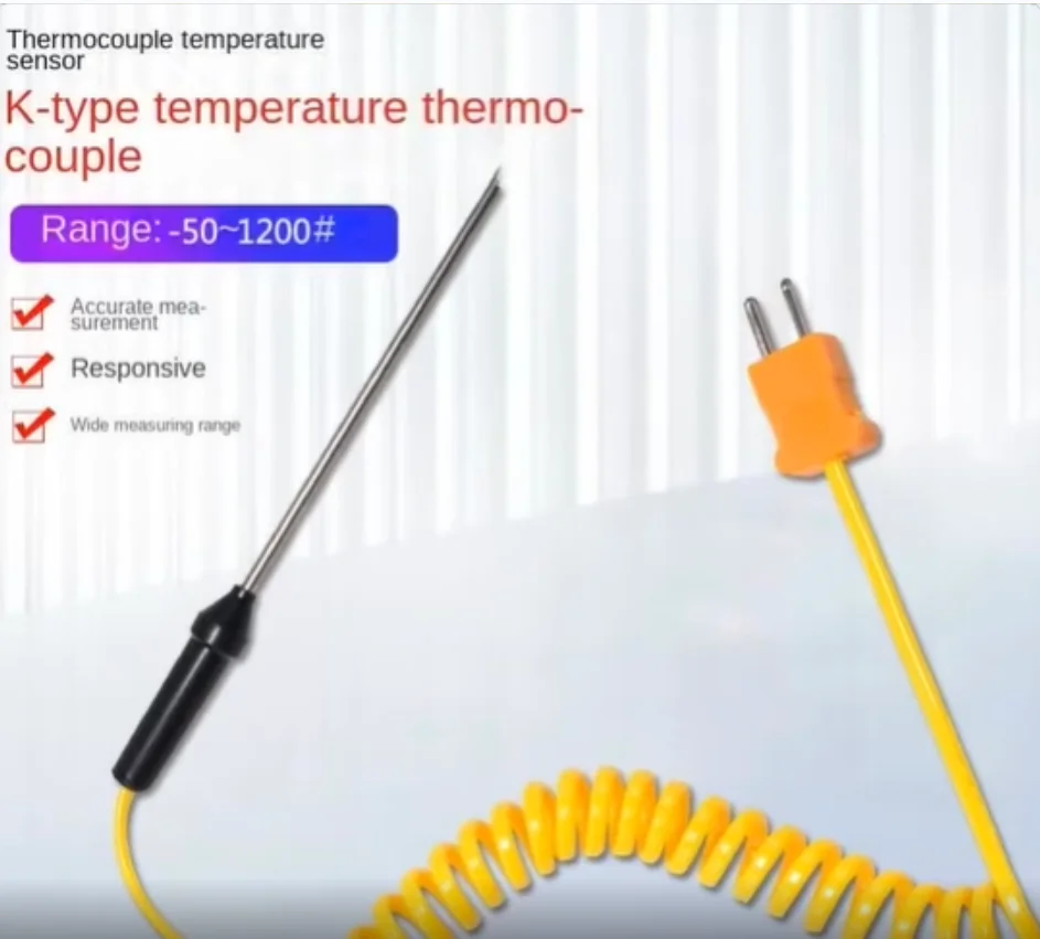 1 Rugged 100/300/500mm K-Type Thermocouple Probe Sensor -50°C to 1200°C Measuring Tool with Wire Cable