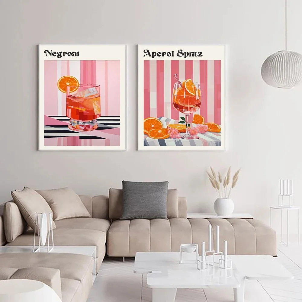 الكرتون عصير الفاكهة Aperol Spritz الملصقات والطباعة سانجريا شرب Negroni قماش اللوحة نادي بار متجر هدايا ديكور المنزل
