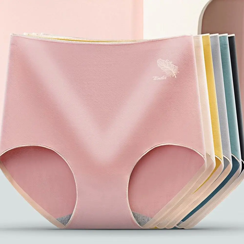 

Candy Color Cotton Fitness High-waist Feather Graphene Crotch Panties Breathable Lingerie Women Underwear Seamless Briefs