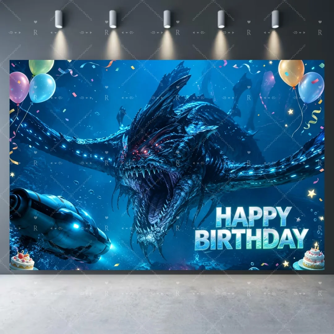 Game Subnautica Birthday Party Decor Supplies Sea Monster Water World Number Balloon Cake Topper Banner Shoot Background Props view 4