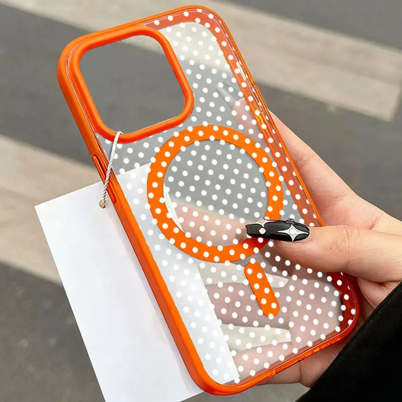 Fashion Transparent Cute White Dot Pattern Magnetic Silicone Phone Case For iPhone 17 16 15 14 13 12 11 Pro Max Air 16Plus Cover