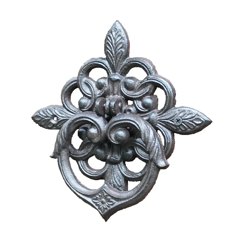 Vintage Cast Iron Door Knocker, Decorative Fleur-De-Lis Design, Black Antique Finish, 19.5x19.5x3.5 cm, Traditional Victorian St