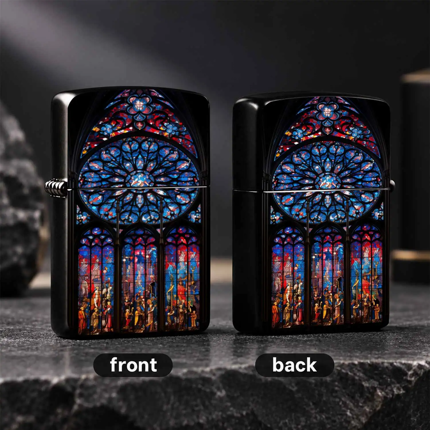 Gothic Church Stained Glass Rose Window Pattern Lighter, Retro Artistic Atmosphere Keepsake Ornament, Portable Exquisite Ignition Tool For All Scenarios, Ideal Thoughtful Gift, High Definition Printed Delicate Texture, Unique Vintage Style